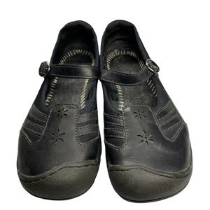 KEEN Leather Mary Jane Womens Size 10.5 Black Flats Shoes Buckle 1005521 Flower